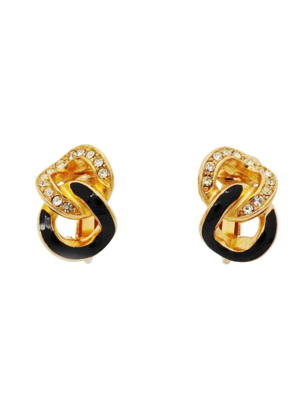 Dior Earrings Gold Plated Rhinestone Black
